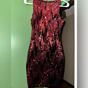 Maroon Cocktail Dress with Sequins and Velvet